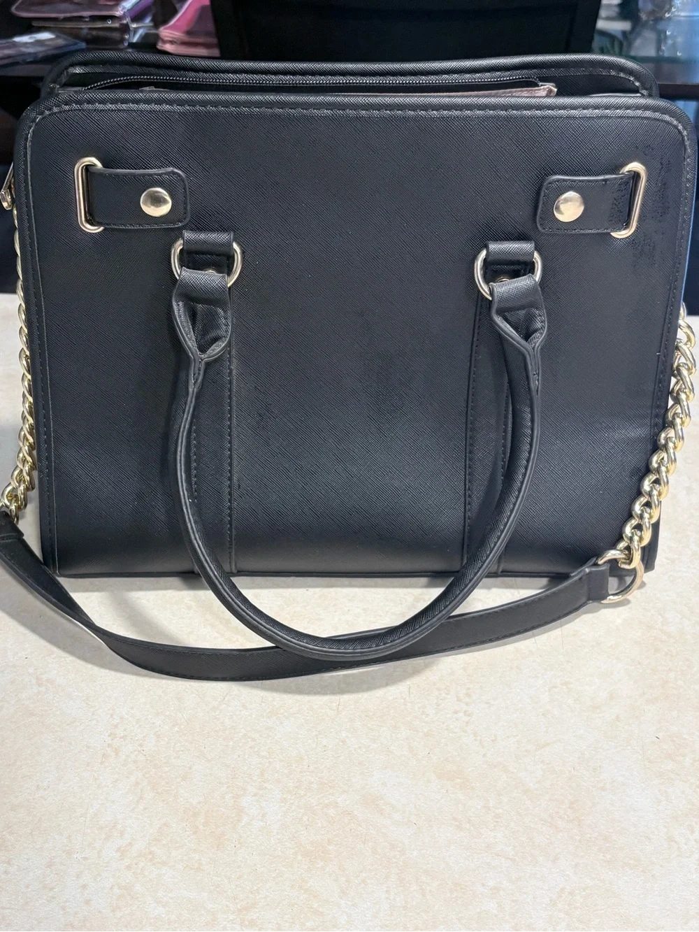 Black & Cream Floral Accent Satchel Handbag